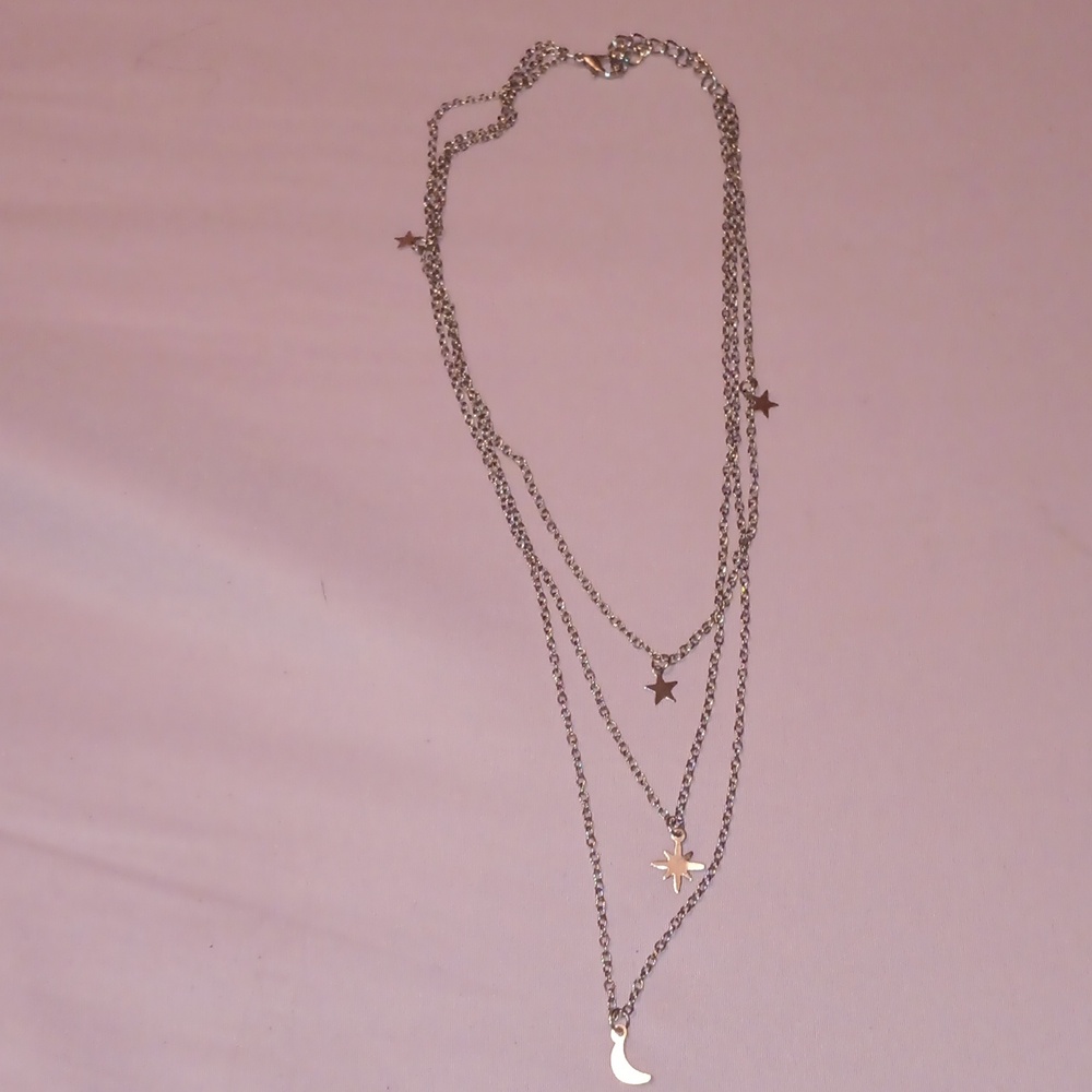 Silver moon and star necklace